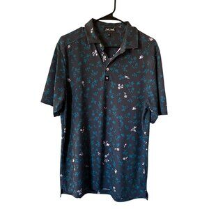 Bad Birdie Mens Golf Polo Shirt Floral Print Athletic Size Medium Black